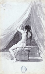 鏡で裸の女性